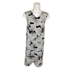 Signature Collection Black White Patterned Stretch Crepe‎ Sleeveless Dress Small